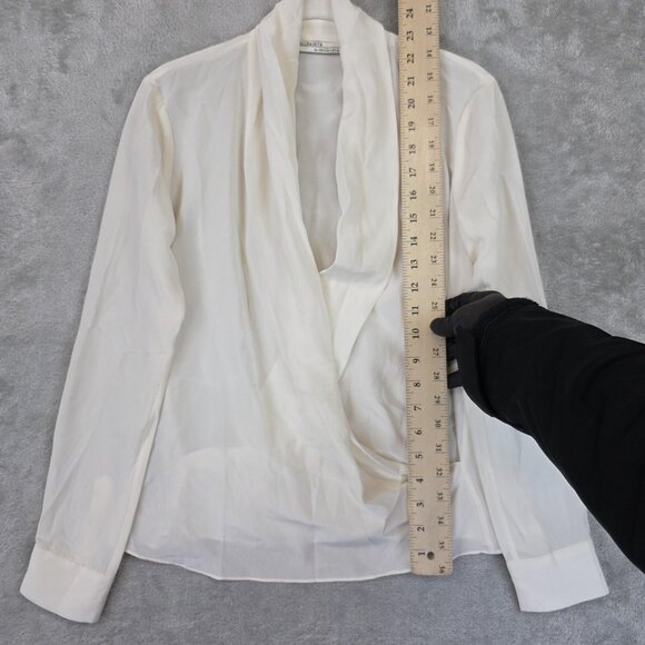 AllSaints Blouse Womens 4 Cream Silk Cowl Neck Drape Front Long Sleeve Asdis - Picture 11 of 14